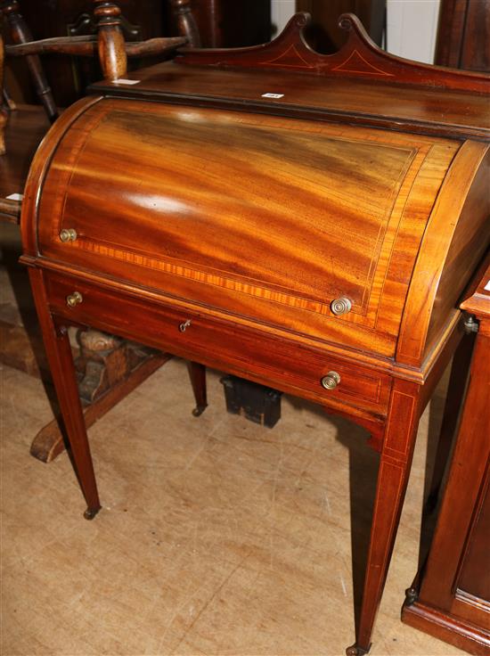 Edwardian banded mahogany cylinder front bureau